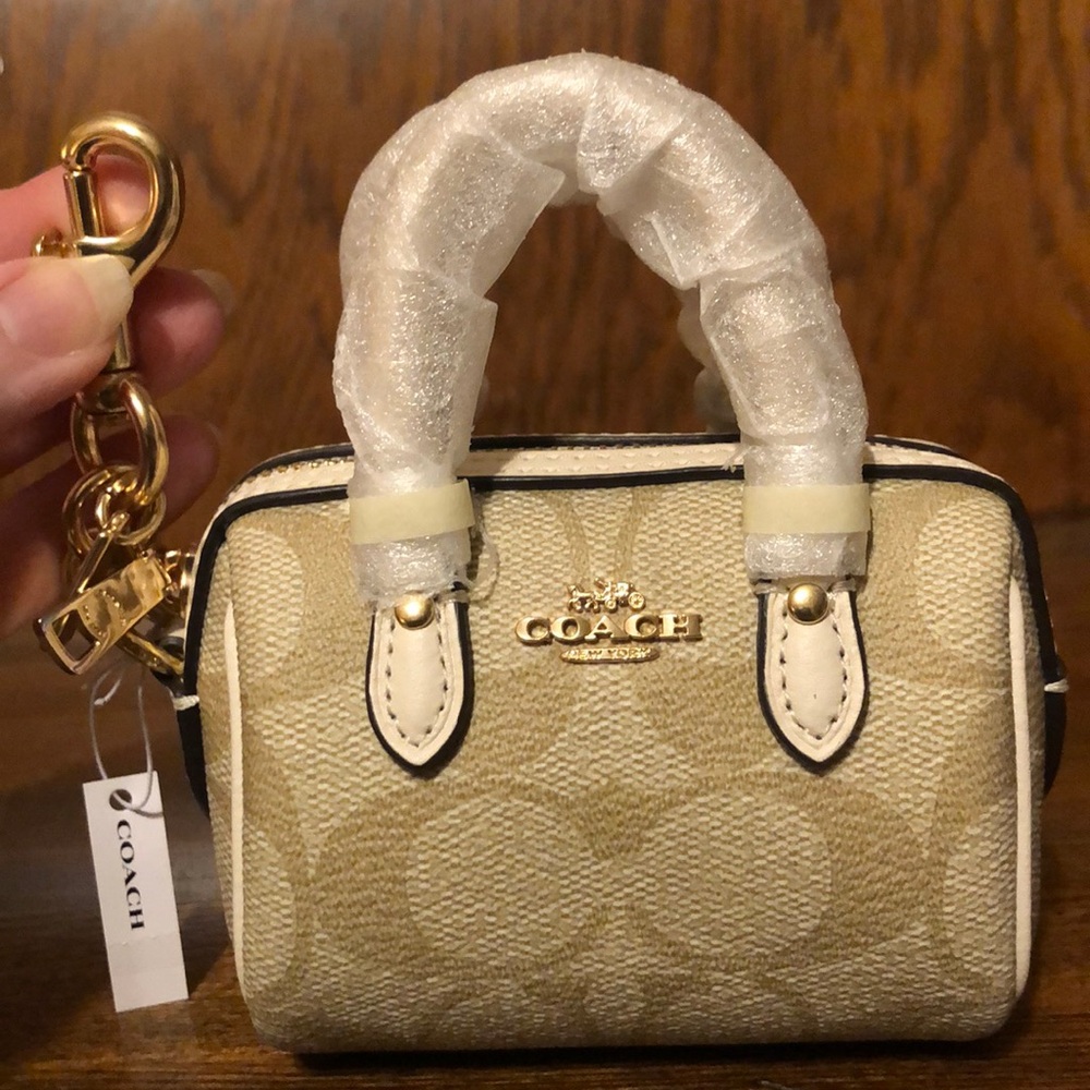 NWT-Coach-Mini Rowan Satchel Bag Charm/Keychain-Chalk White/Gold-$138